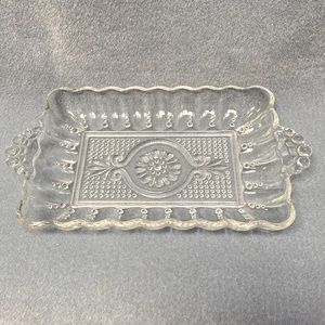 Vintage Candlewick Anchor Hocking Rectangle Bubble Handle Glass Relish Dish